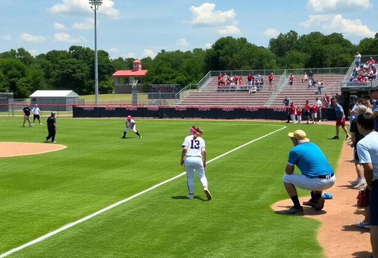 Players in action during the Texas high school softball season.