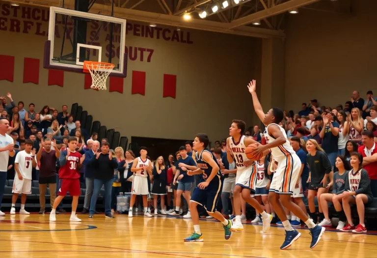 Energetic basketball players in action during the Arizona high school playoffs