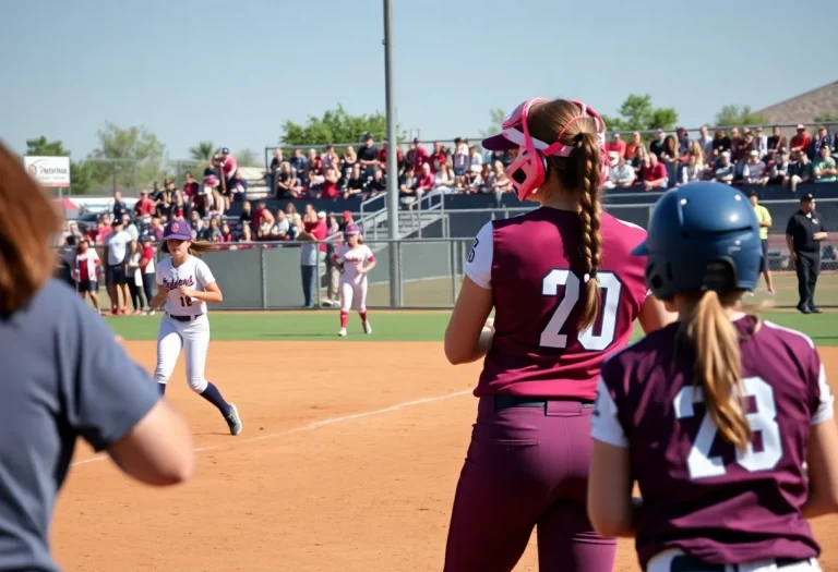 High school softball players in action during a game in Arizona