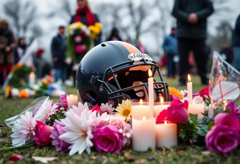 Memorial for ATV crash victims with flowers and a football helmet