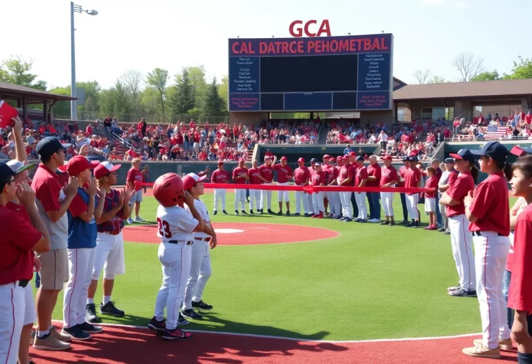 Crowd celebrating the opening of Booty Sanchez Varsity Baseball Field