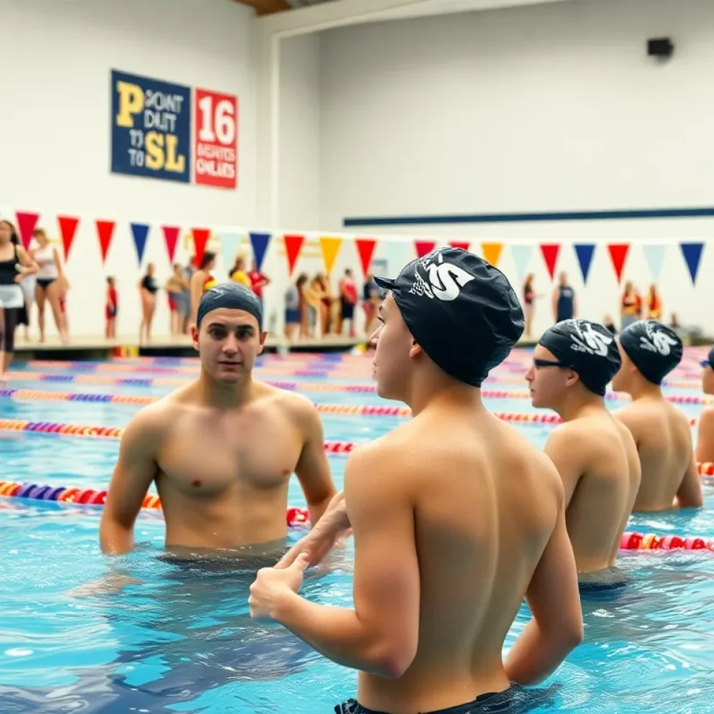 Athletes preparing for the state swimming finals at C.T. Branin Natatorium