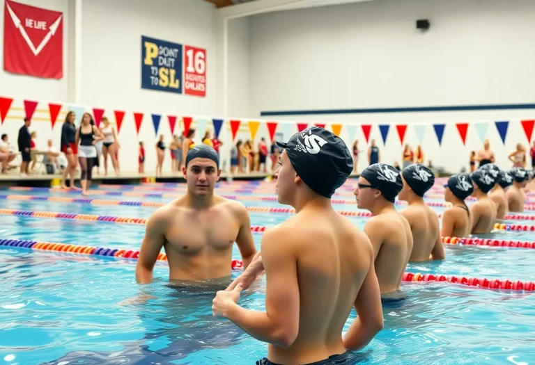 Athletes preparing for the state swimming finals at C.T. Branin Natatorium