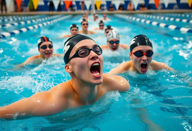 Swimmers competing in a championship meet