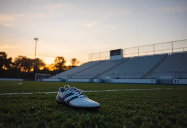 Empty soccer field at sunset symbolizing remembrance