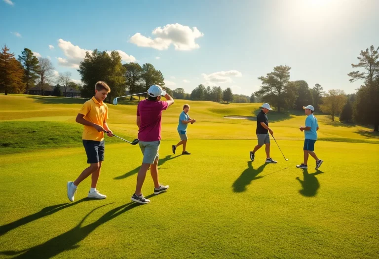 High school golf teams practicing on the course in Charlotte.