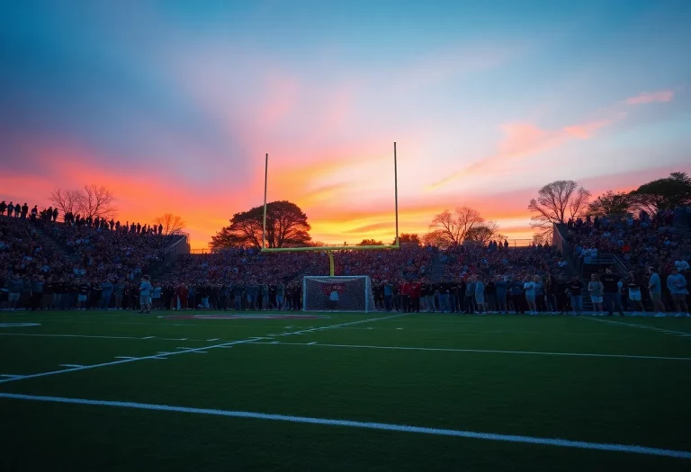 View of Cherokee High School football field filled with cheering fans