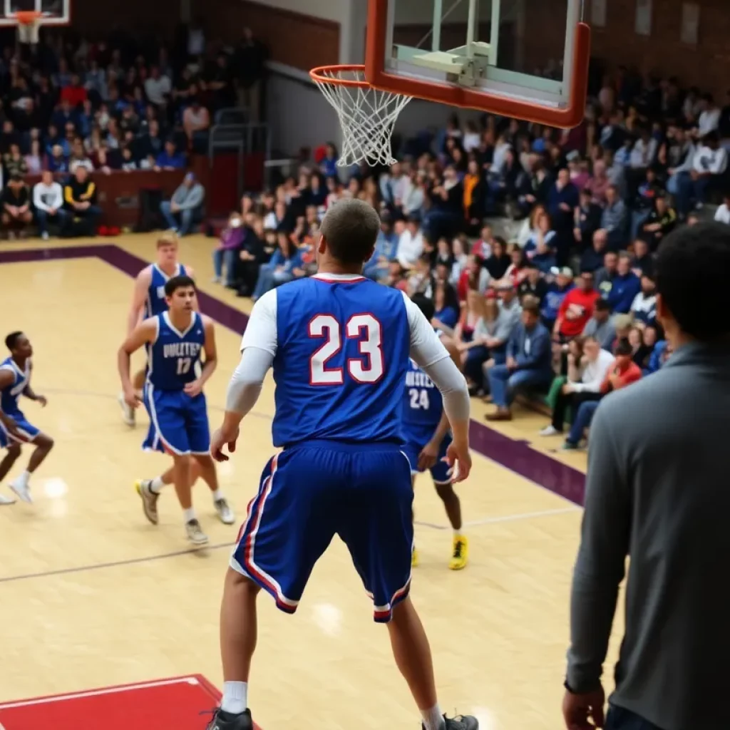 High school basketball players in action during the CIF Southern Section playoffs quarterfinals.