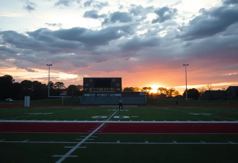 Clarke County High School football field during sunset