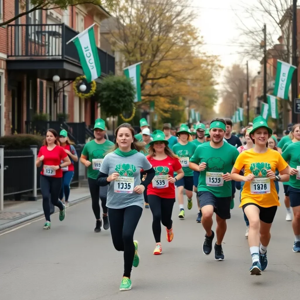 Participants running in Columbia's St. Patrick's Day 5K race