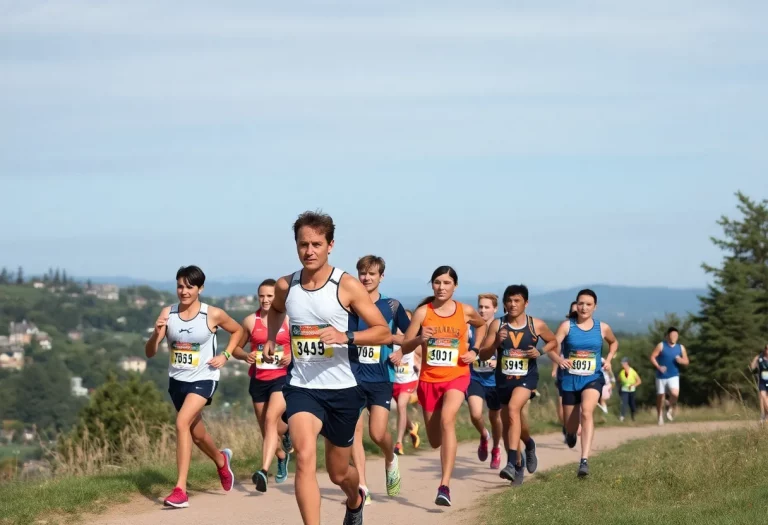 Alton High School cross country team training in nature