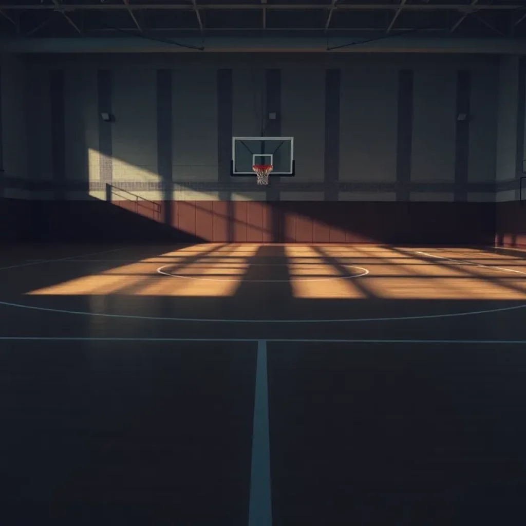 An empty basketball court representing serious allegations in schools.