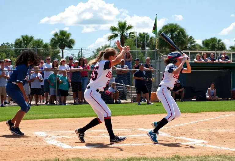 Action during a Florida high school softball game