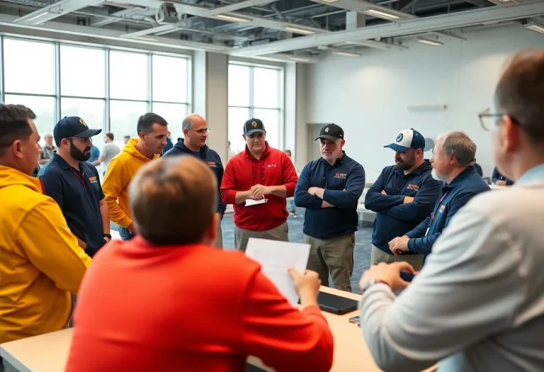 Coaches collaborating in a football training workshop in Greenville