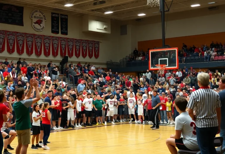 Fans cheering at a high school basketball tournament in Colorado