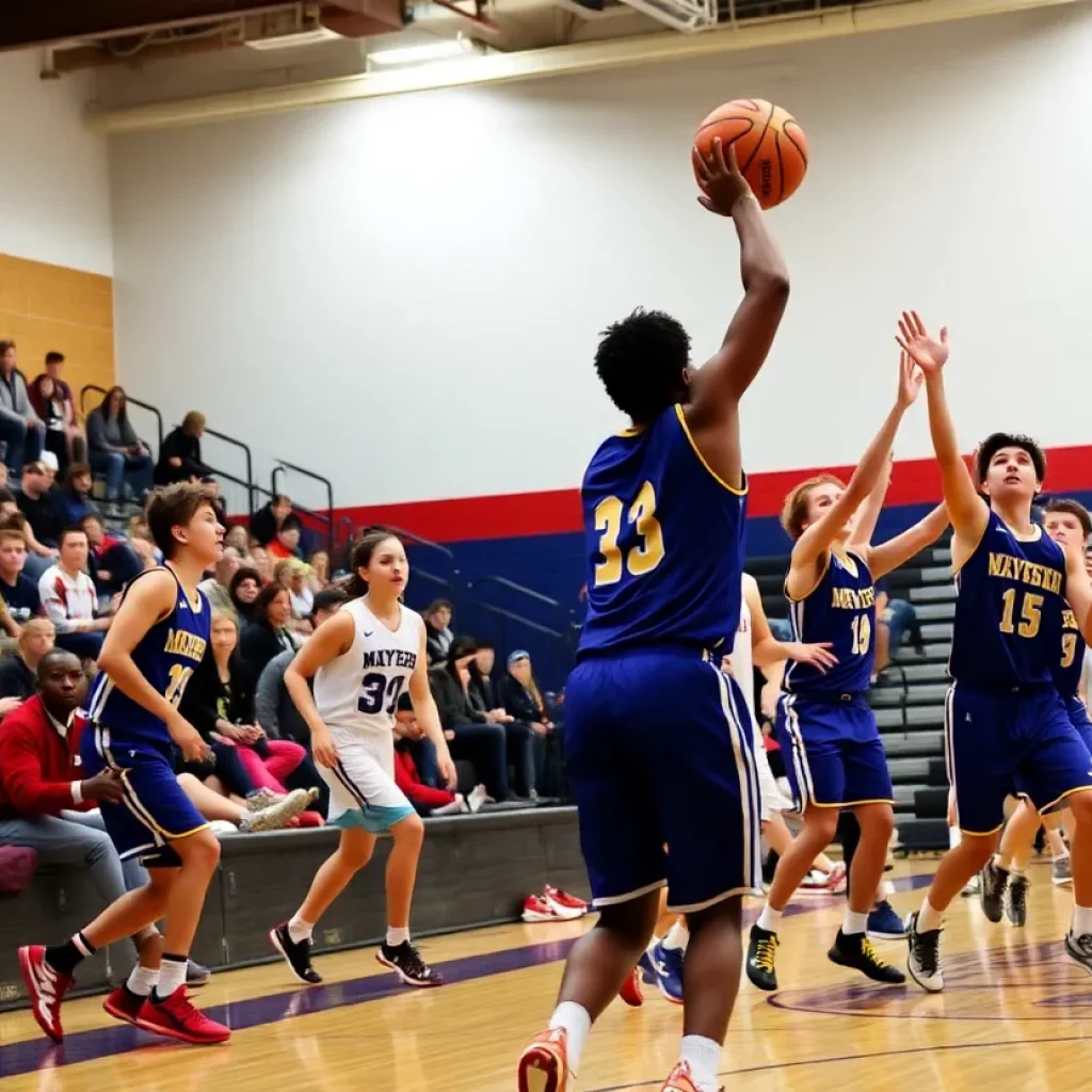 High school basketball players competing during a tournament