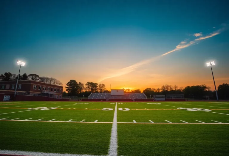 Sunset over a high school football field