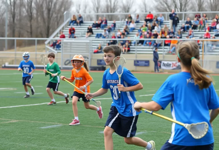 Young athletes playing lacrosse on a sunny day