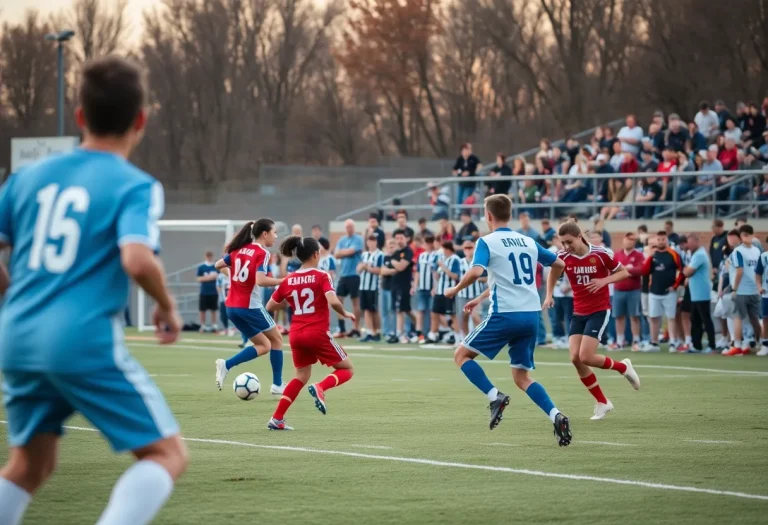 Players competing in a high school soccer match in Corpus Christi