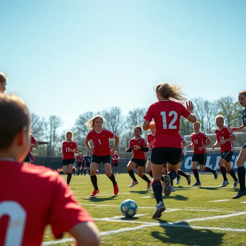 Players in action during a high school soccer game