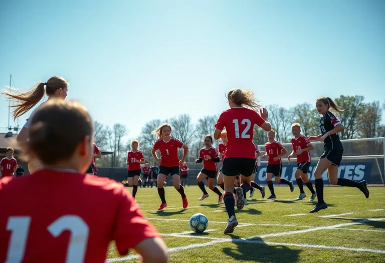 Players in action during a high school soccer game