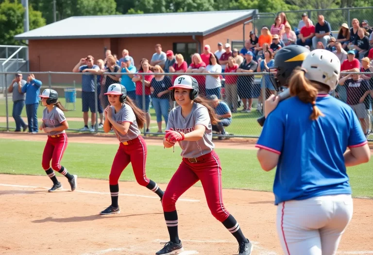 Girls softball teams competing on the field