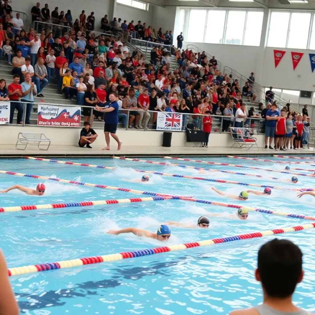 High school swimmers racing at a state championship event