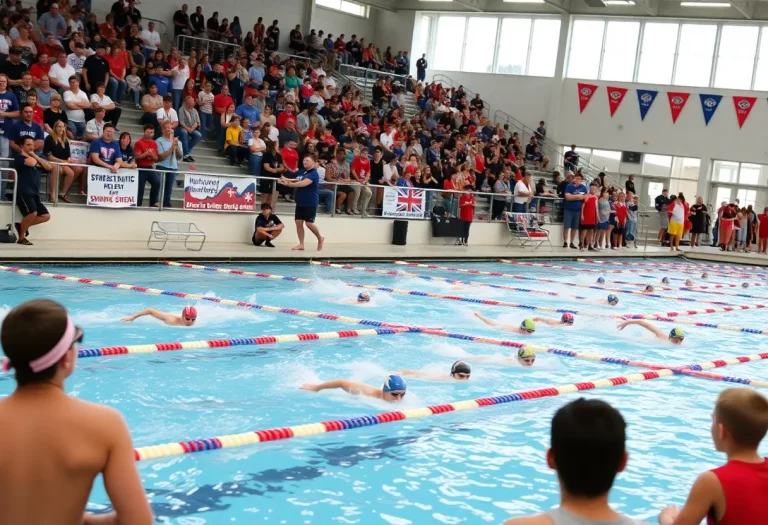 High school swimmers racing at a state championship event