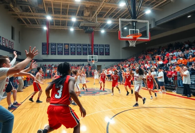 Illinois high school basketball teams in gameplay during a match