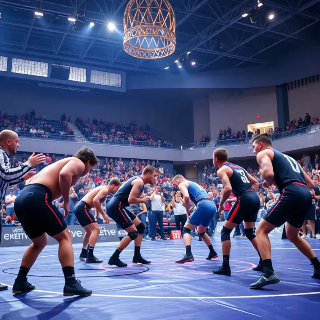 Wrestlers competing at the Iowa High School State Wrestling Tournament