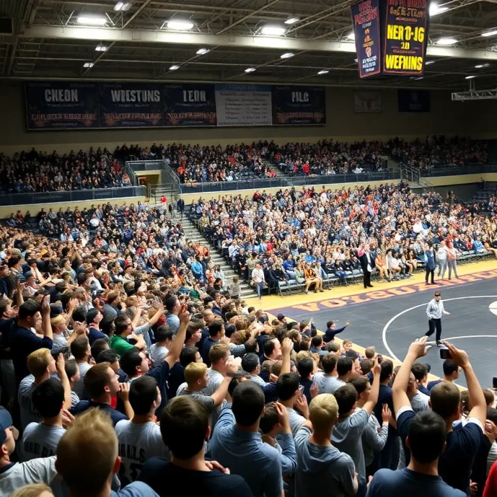 Crowd at the 2025 Iowa High School Wrestling Tournament cheering