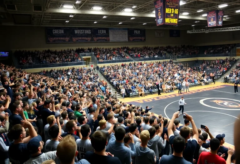 Crowd at the 2025 Iowa High School Wrestling Tournament cheering