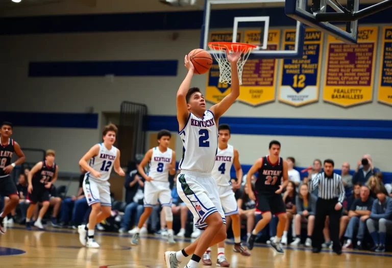 High school basketball players in action on the court in Kentucky