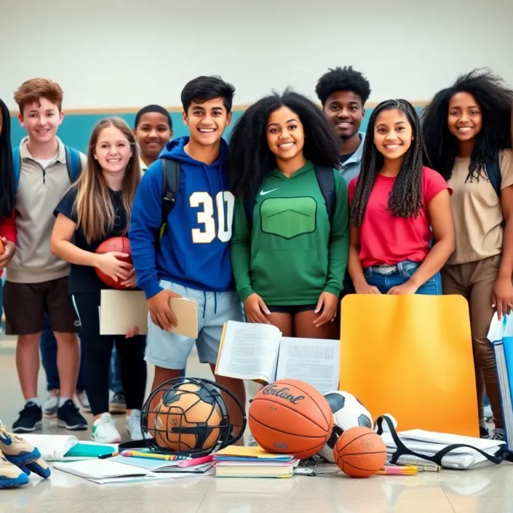 Group of high school athletes celebrating their achievements in sports and academics