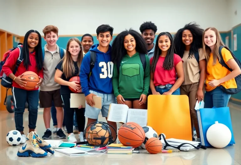 Group of high school athletes celebrating their achievements in sports and academics