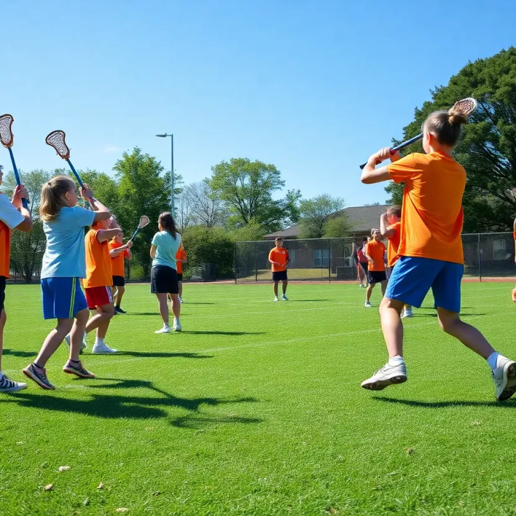 Students practicing lacrosse at John Paul II Catholic School