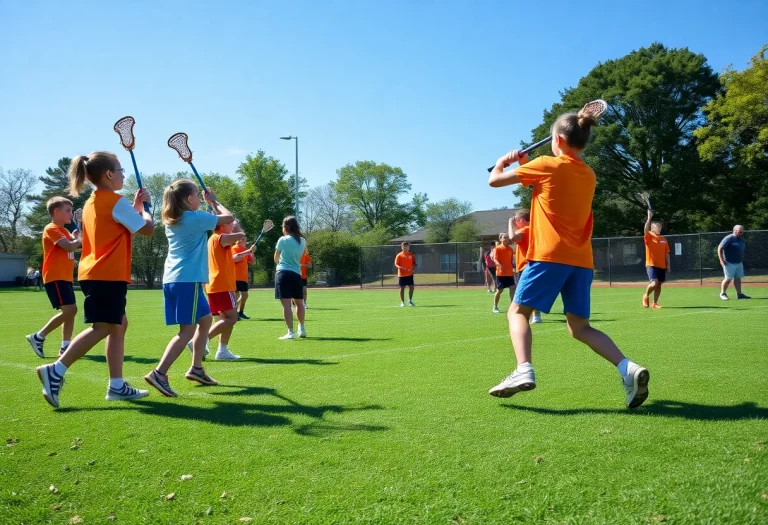 Students practicing lacrosse at John Paul II Catholic School