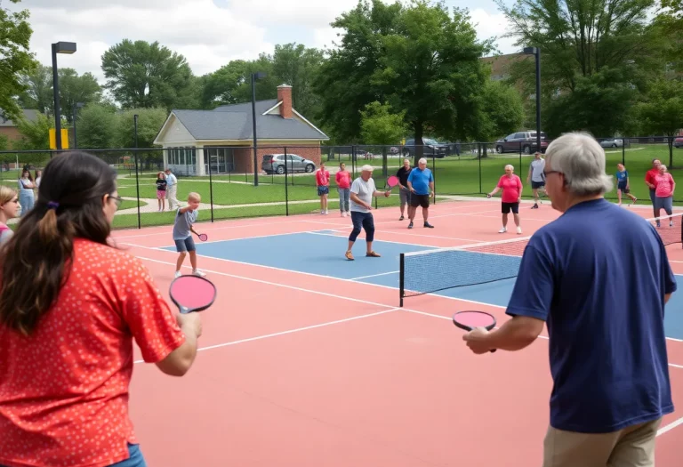 Players competing in pickleball at a community court in Las Vegas