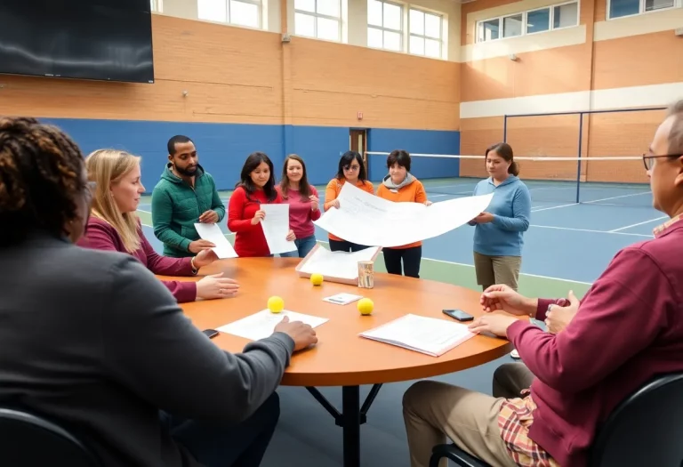 Community members gathered to discuss tennis court renovations