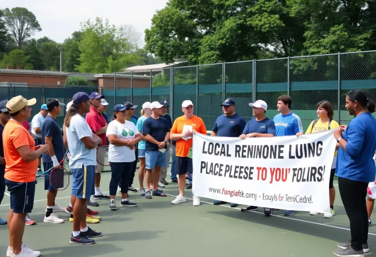 Community members gather to support tennis court renovations