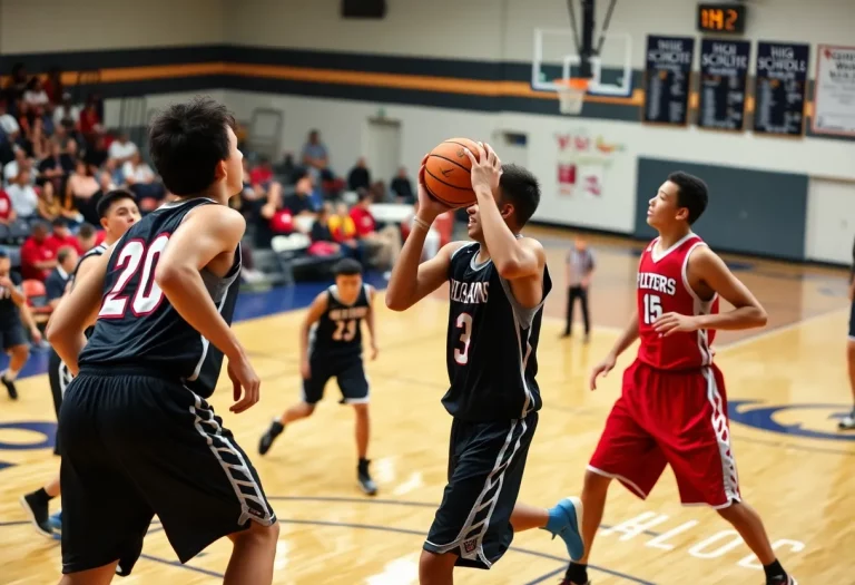 High school basketball players competing in playoffs