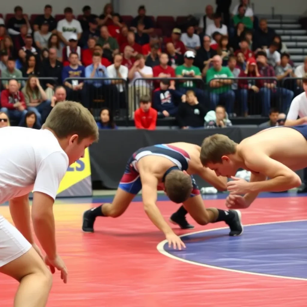 Wrestling matches in progress at Michigan High School Wrestling Championships