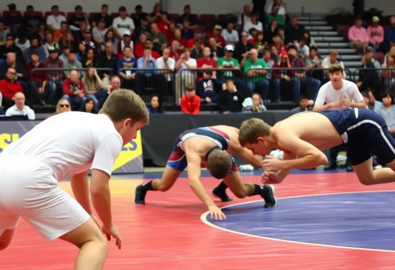 Wrestling matches in progress at Michigan High School Wrestling Championships