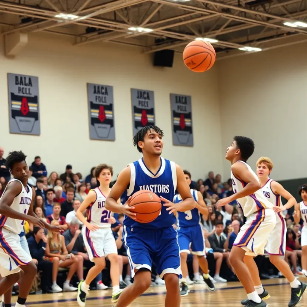 High school basketball players in action during a tournament in Montana