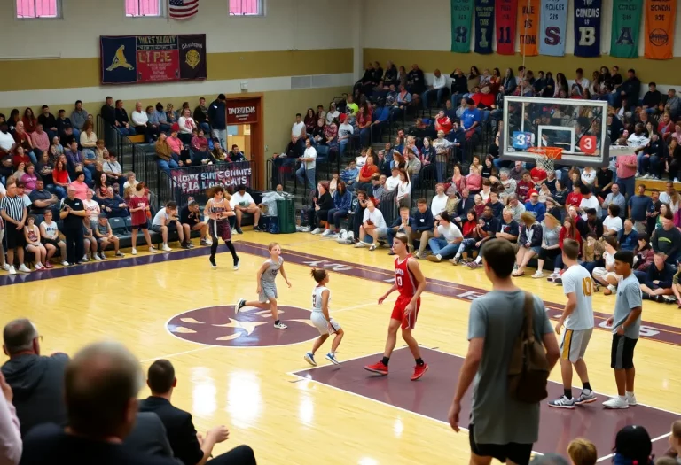 High school basketball players competing during a tournament in Montana