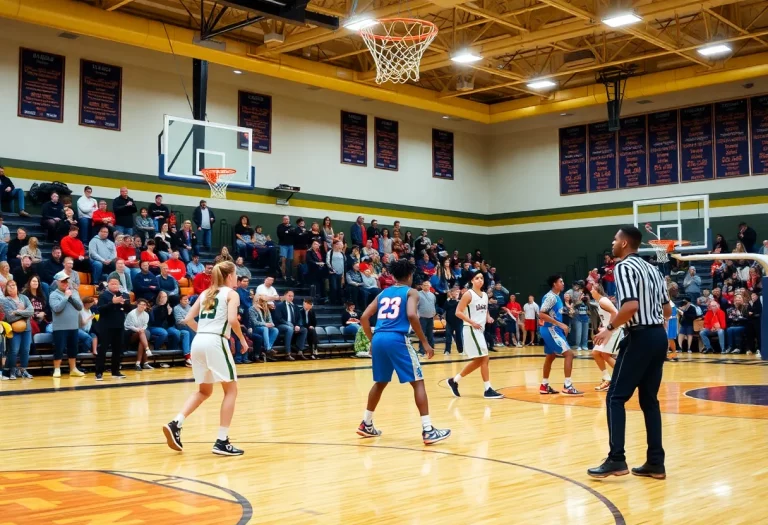 High school basketball players competing in a championship game