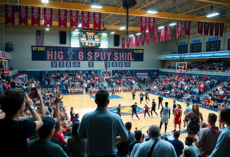 Fans cheering at a North Carolina high school basketball game