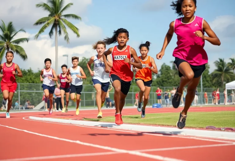 High school athletes competing in track and field events in Palm Beach County