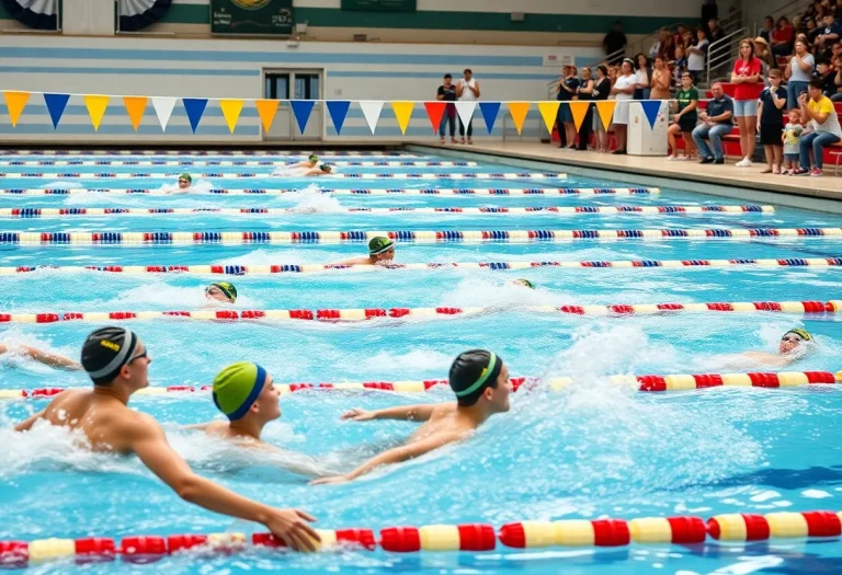 Swimmers competing at the Missouri Class 2 Girls High School Swimming Championship