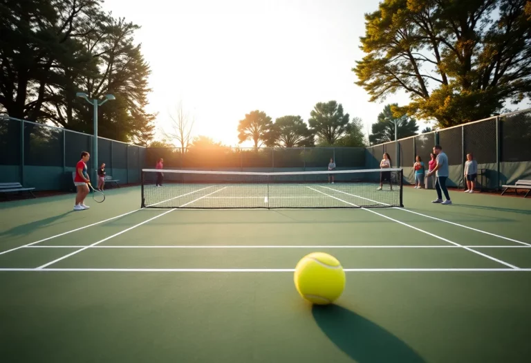 A tranquil tennis court representing the legacy of a beloved coach.